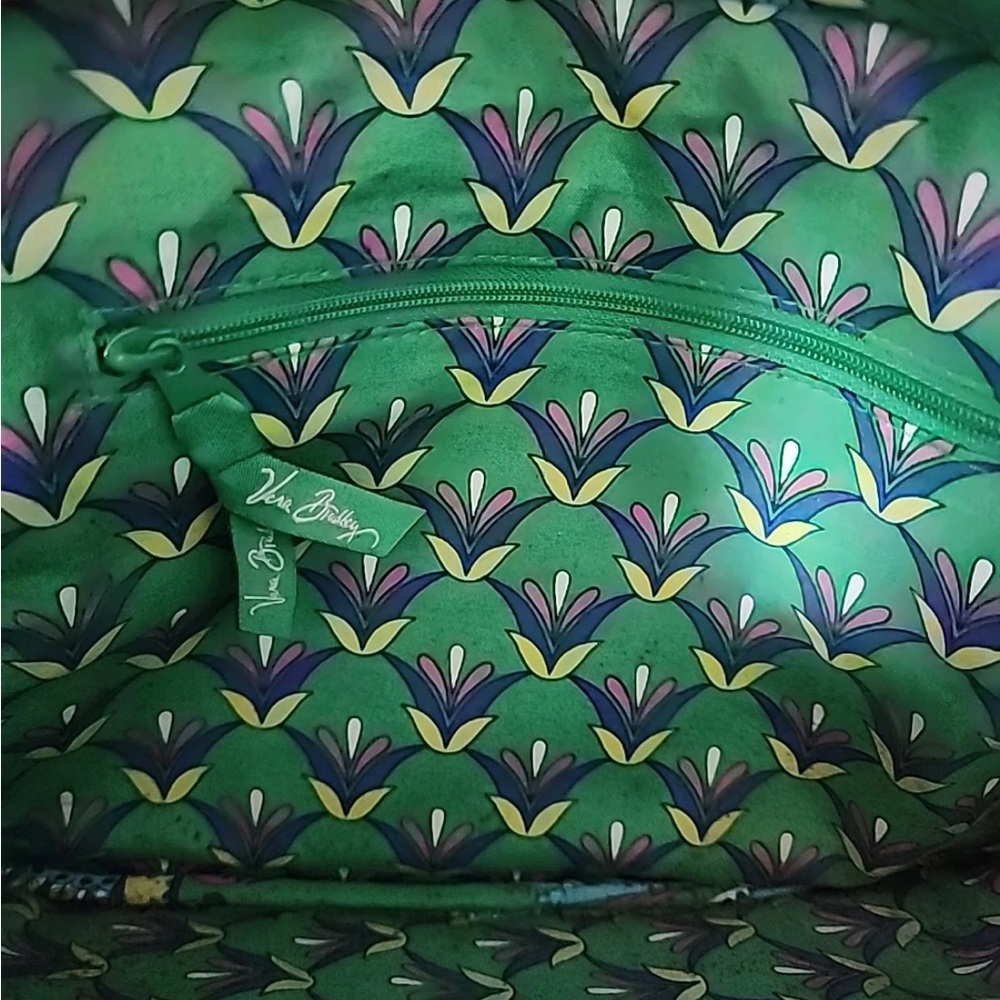 Vera Bradley Emerald Green & Pink Two Handled Satchel Bag With Wallet - Picture 10 of 10